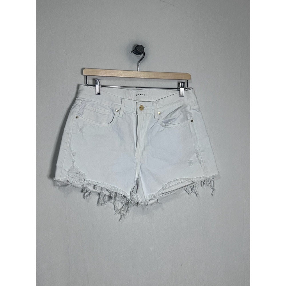 Frame Le Grand Stretch High Rise Denim Shorts Blanc Soho White Size 29 - Picture 3 of 6